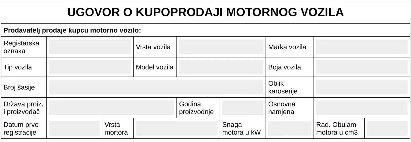 Podaci o vozilu koje je predmet kupoprodaje